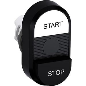 Dubbele drukknop verhoogd wit/zwart Start/stop tekst