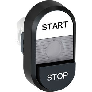 Verlichte verhoogde dubbele knop wit/zwart start/stop tekst