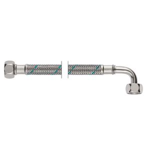 RVS aansluitslang 3/8 2xmoer L=200mm 1x haaks m. KIWA-keur