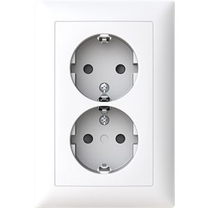 Wandcontactdoos randaarde dubbel kv diep inbouw SI-B-alpin wit