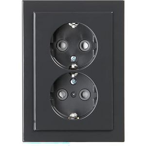 Wandcontactdoos randaarde dubbel kv diep inbouw f-antraciet