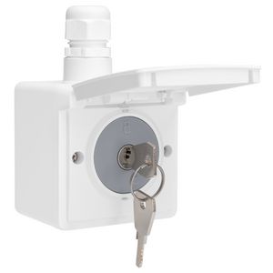 Spuitwaterdicht stopcontact met slot 1xM20 insteekklemmen randaarde wit