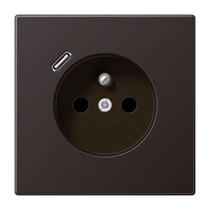 Wandcontactdoos penaarde + lader LS alu dark USB C
