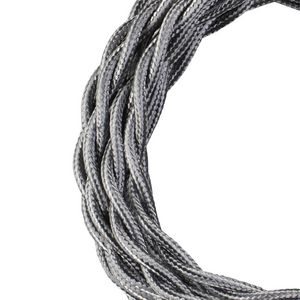 Lengte a 3m. Textielsnoer gedraaid 2C 2x0,75mm² metaal zilver