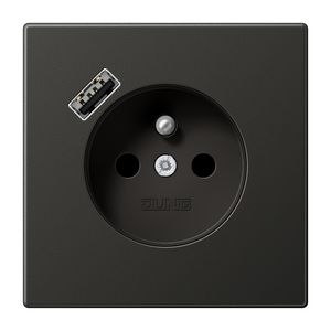 Wandcontactdoos penaarde + lader LS antraciet USB A