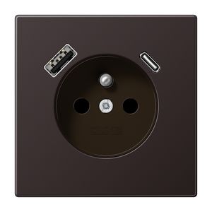 Wandcontactdoos penaarde + lader LS alu dark USB A+C