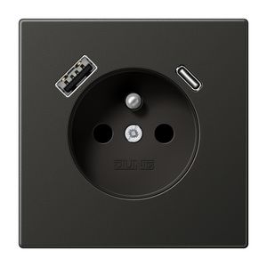 Wandcontactdoos penaarde + lader LS antraciet USB A+C