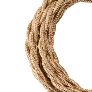 Lengte a 3m. Textielsnoer gedraaid 2C 2x0,75mm² metaal Champagne