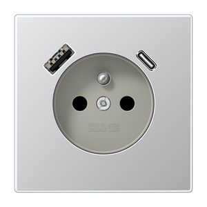 Wandcontactdoos penaarde + lader LS alu USB A+C
