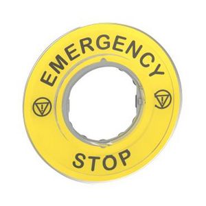 Etiket 60mm noodstopEMERGENCY STOP" Geel Harmony XB5 VVE=5