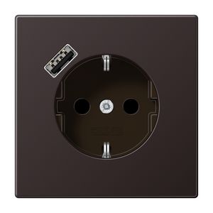 Wandcontactdoos + lader LS alu dark USB A