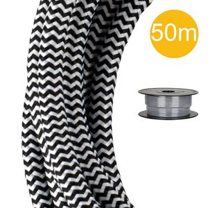 Lengte a 50m. Textielsnoer 2C 2x0,75mm² zwart/wit