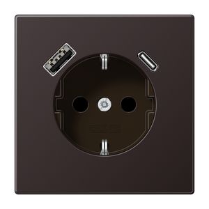 Wandcontactdoos + lader LS alu dark USB A+C