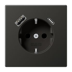Wandcontactdoos + lader LS antraciet USB A+C