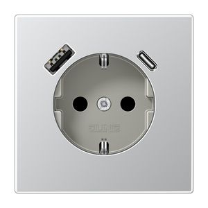 Wandcontactdoos + lader LS alu USB A+C