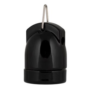 Lamphouder porselein E27 zwart+haak