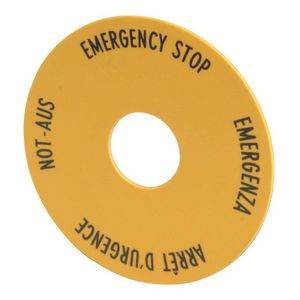 Schild Nood-Uit geel D=60mm 4-talig (duits, engels, frans, italiaans DE, EN, FR, IT)