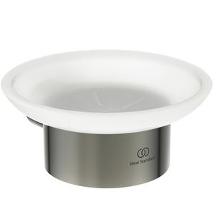 zeepschaal rond van gesatineerd glas m houder silver storm (rvs look) T