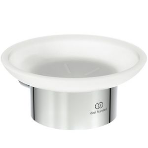 zeepschaal rond van gesatineerd glas m houder chroom T4509AA