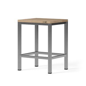 Badkamerkruk WOODEN STOOL 350x300mm h=450mm massief eiken old grey geborst. RVS poten