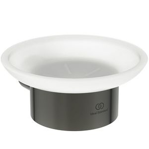 zeepschaal rond van gesat. glas m houder magnetic grey (grijs) T4509