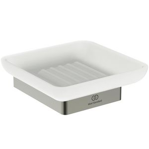 zeepschaal rechthoekig van gesat. glas m houdsilver storm (rvs look) T4