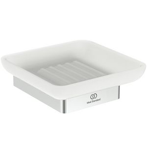 zeepschaal rechthoekig van gesat. glas m houder chroom T4508AA