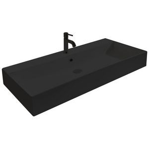 Wastafel 26 keramiek mat zwart 91cm 1x kom met kraangat