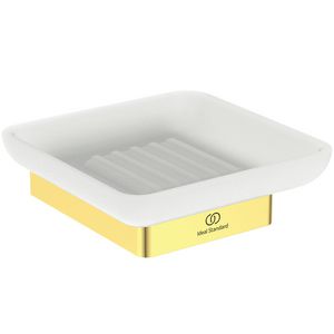 zeepschaal rechthoekig van gesat. glas m houder brushed gold (mat goudkleurig) T450