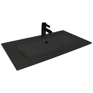 Wastafel 28 mat zwart 90cm 1x kom met kraangat (i.c.m. meubel)