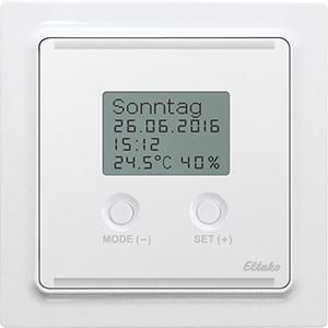 Bus klokthermo-hygrostaat m. display,E-Design,55x55 mm,12V