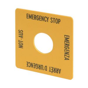 Schild Nood-Uit geel HxB=50x50mm 4-talig (duits, engels, frans, italiaans DE, EN, FR, IT) VVE=10