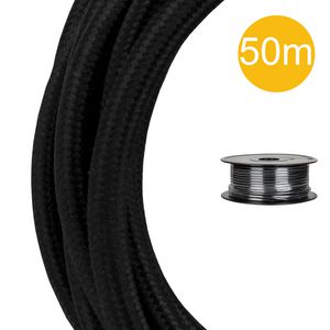 Lengte a 50m. Textielsnoer 3C 3x0,75mm² zwart
