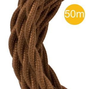 Lengte a 50m. Textielsnoer gedraaid 2C 2x0,75mm² bruin