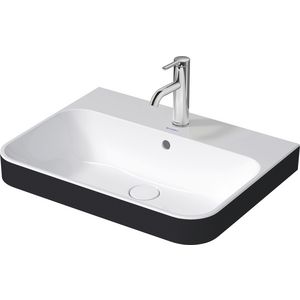 HAPPY D.2 PLUS #236060s opzetwastafel 600mm kleur buitenkant antraciet mat (wit glans binnen) met kraangat met overloop geslepen onderzijde