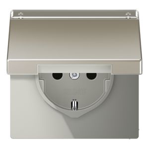 Wandcontactdoos edelstaal m. R/A klapd.& tekstvast LS