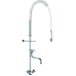 Grootkeukenkraan / voorspoeldouche m. mengkraan 2-greeps + tapkraan chroom