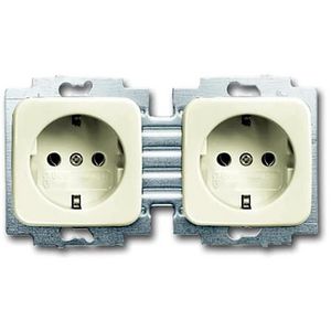 Wandcontactdoos randaarde dubbel hor Centraalplaat SI creme wit (20-2 EUC-212-503)