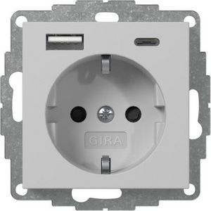 wandcontactdoos met randaarde Safety Plus USB-voeding 2-voudig type A/C System 55 grijs m