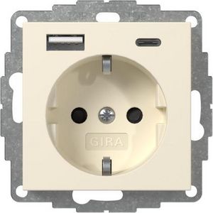 wandcontactdoos met randaarde Safety Plus USB-voeding 2-voudig type A/C System 55 creme wit