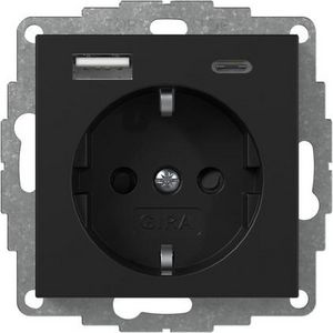 wandcontactdoos met randaarde Safety Plus USB-voeding 2-voudig type A/C System 55 zwart m
