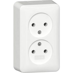 2-voudig wandcontactdoos ongeaard 2-p + montageplaat Opbouw zuiver wit