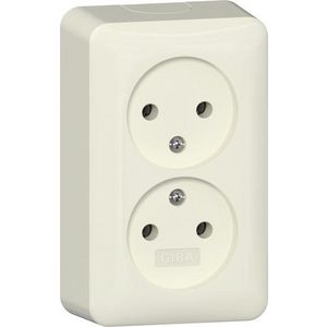 2-voudig wandcontactdoos ongeaard 2-p + montageplaat Opbouw creme wit