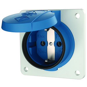 Inbouwwandcontactdoos 16A 2P+A 230V IP54 SCHUKO blauw