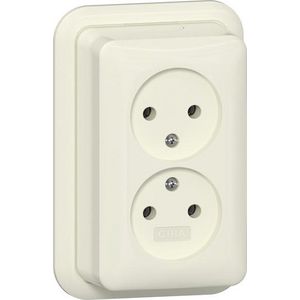 2-voudig wandcontactdoos ongeaard 2-p + K/P25 Opbouw creme wit