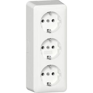 3-voudig wandcontactdoos met randaarde + montagepl. Opbouw zuiver wit