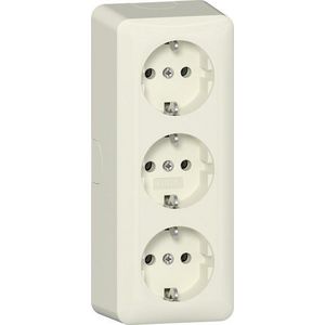 3-voudig wandcontactdoos met randaarde + montageplaat Opbouw creme wit