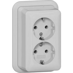 2-voudig wandcontactdoos met randaarde + K/P Opbouw grijs