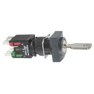 Keuzeschakelaar Slot 2 standen Ø16mm 1NO + 1NC Zwart