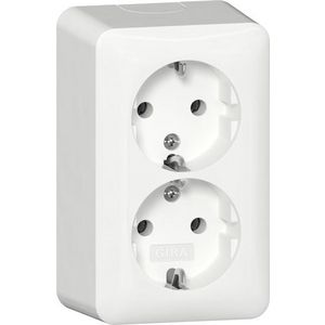 2-voudig wandcontactdoos met randaarde + montageplaat Opbouw zuiver wit